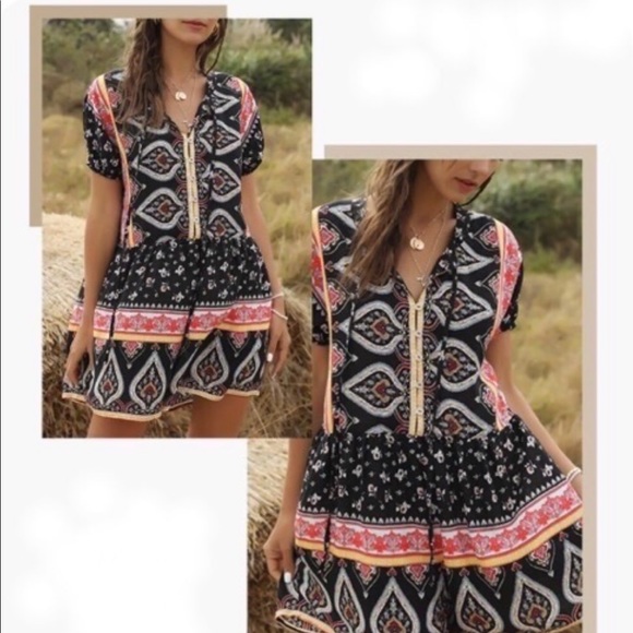 Boho Parisian Paisleys Romper Dress - Picture 2 of 2